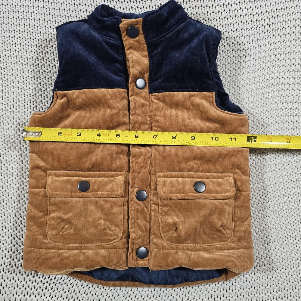 Tommy Bahama Puffer Vest Toddler Sz 24M Corduroy Brown Navy Snap Outdoor